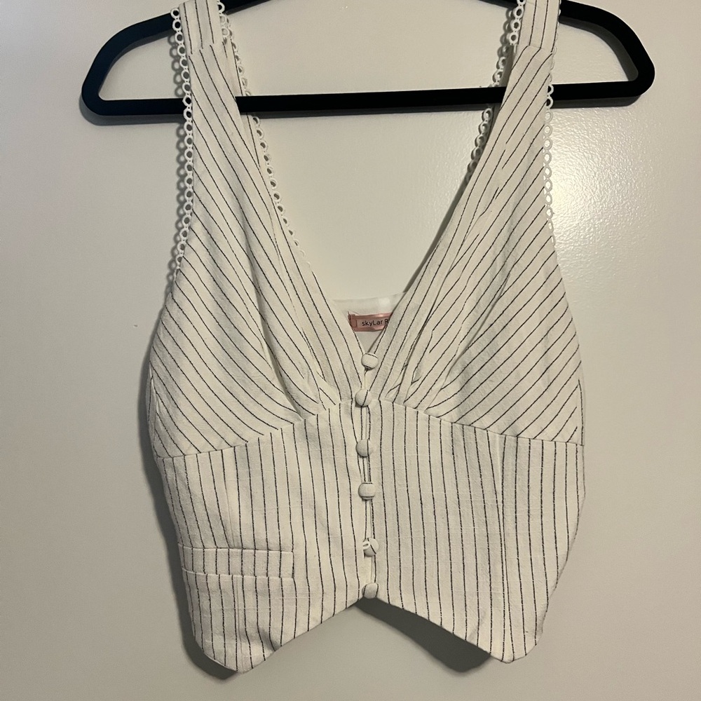 White Striped Button Top with a Stylish Vest Appearance
